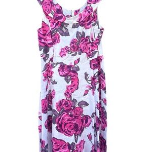 Handmade Women’s Floral Pink and White Casual Tea Dress